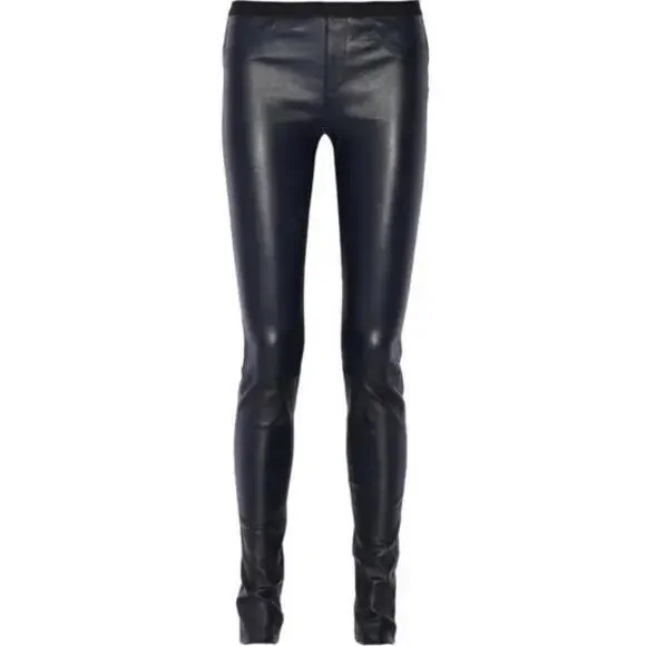 Helmut Lang Low Rise Leather Leggings w/ Side Panel Detail, Size 6, Retail $995